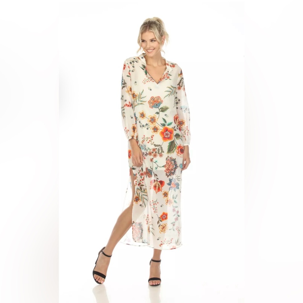 Johnny Was Ardella Dress/Cover up - Silk Blend - White Floral - Size Large